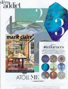 déco addict dans presse magazine Marie -Claire Maison mai juin 2020 – tendances 2020 - art mural création Anne de La Forge